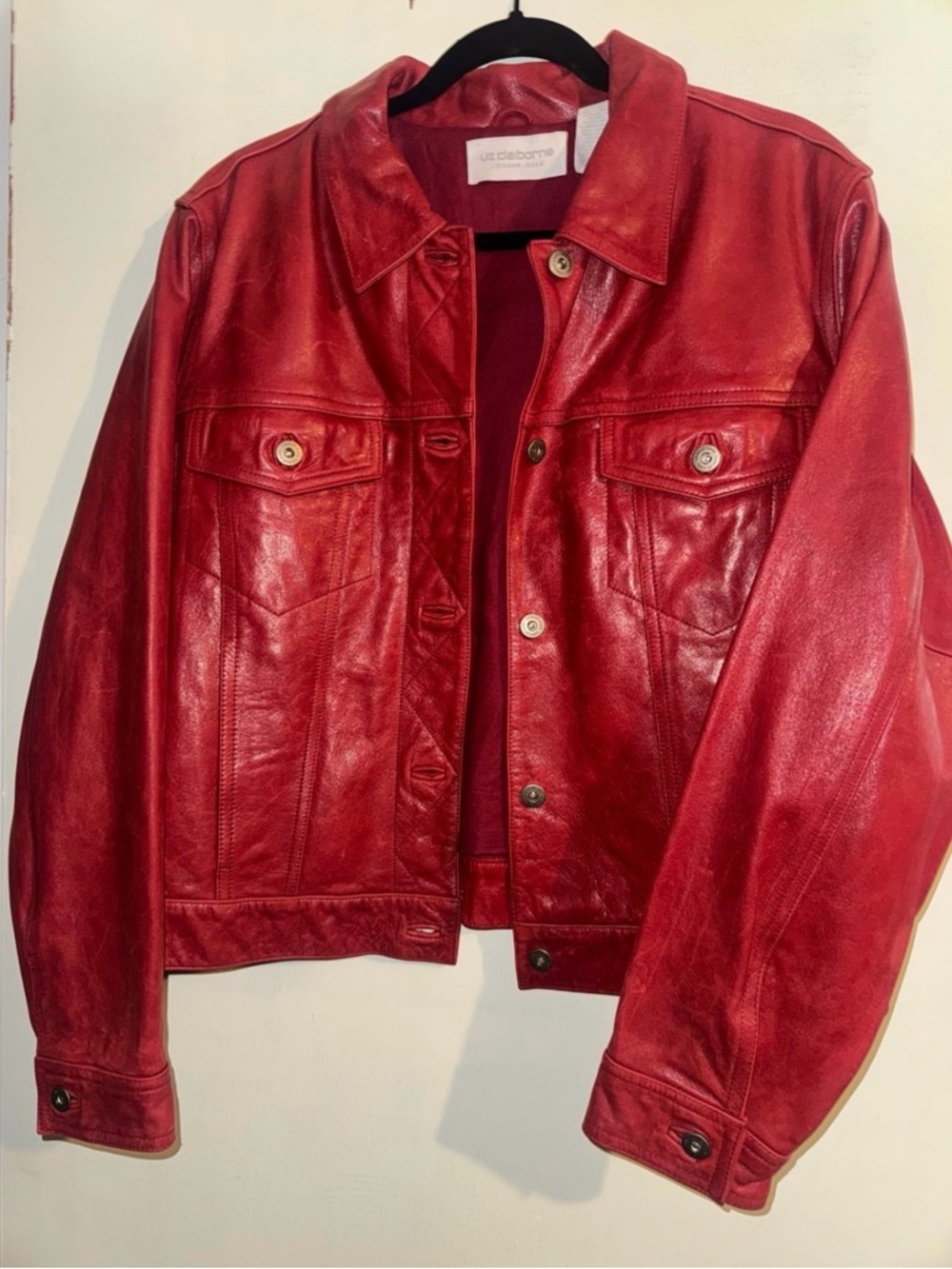 Gorgeous Liz Claiborne Red Leather Jacket - Women's Classic Button-Front